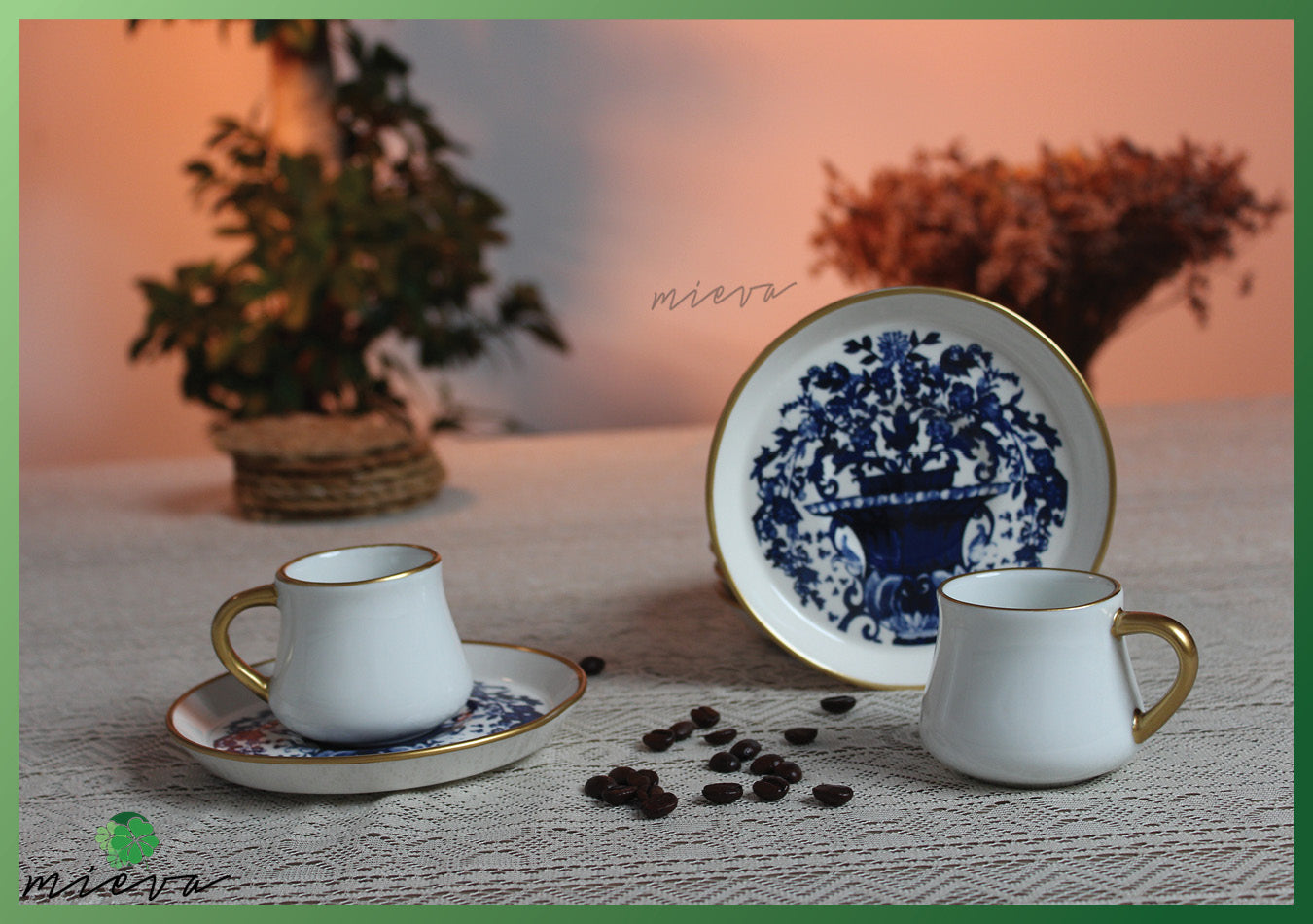 Elegant Porcelain Coffee Cup Set of 6-Majestic Oriental Garden
