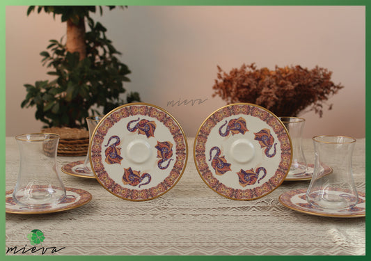 Elegant Porcelain Tea Cup Set of 6 - Bohemian Paisley