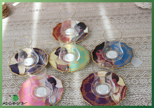 Vintage-Inspired Turkish Tea Set with Portrait Coasters