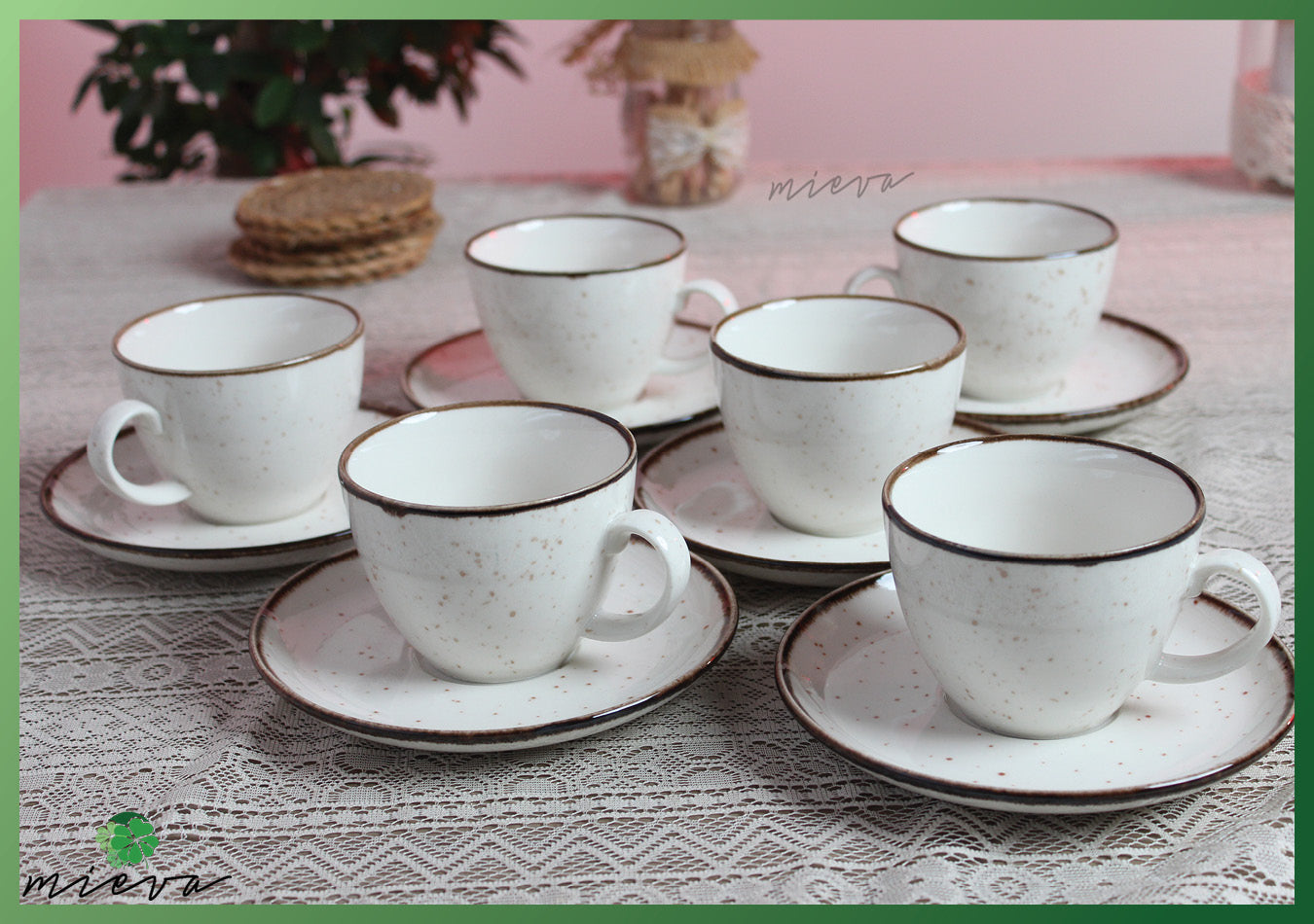 Rustic Speckled Stoneware Coffee Cup Set