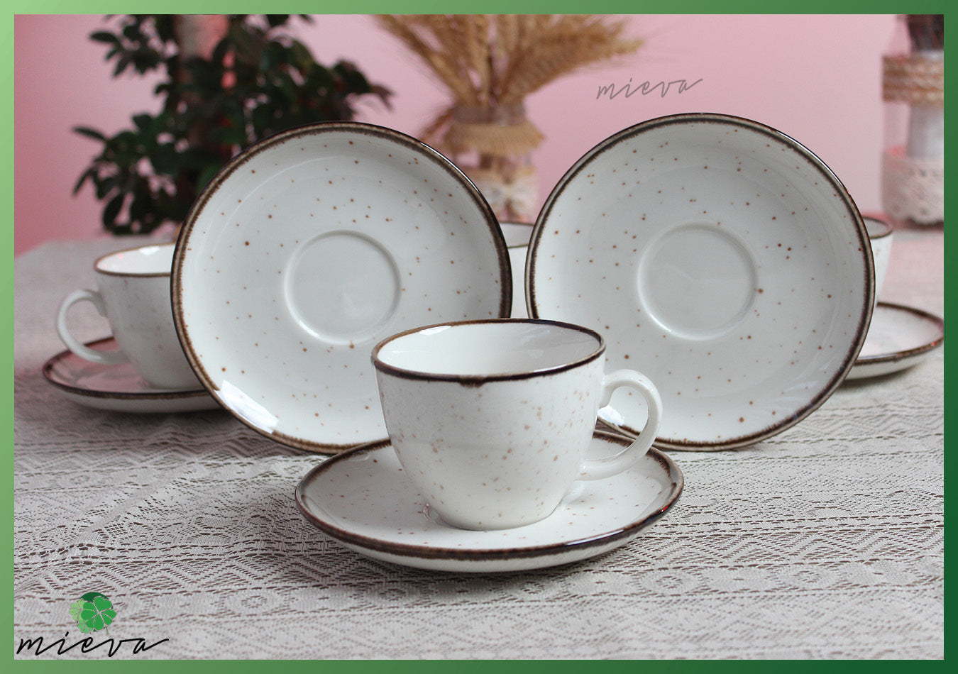 Rustic Speckled Stoneware Coffee Cup Set