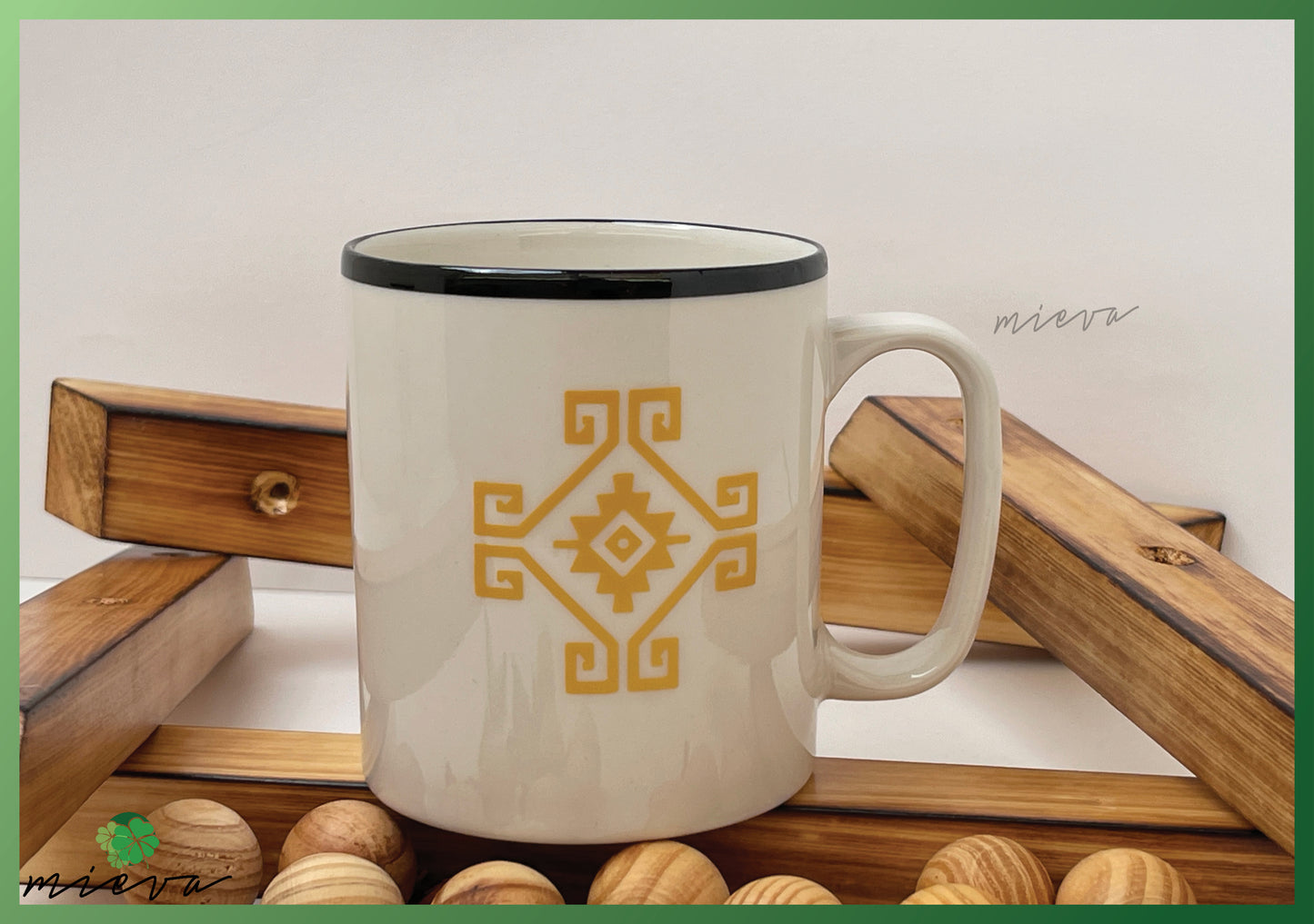 Geometric Tribal Mug - Modern White with Yellow Overtones