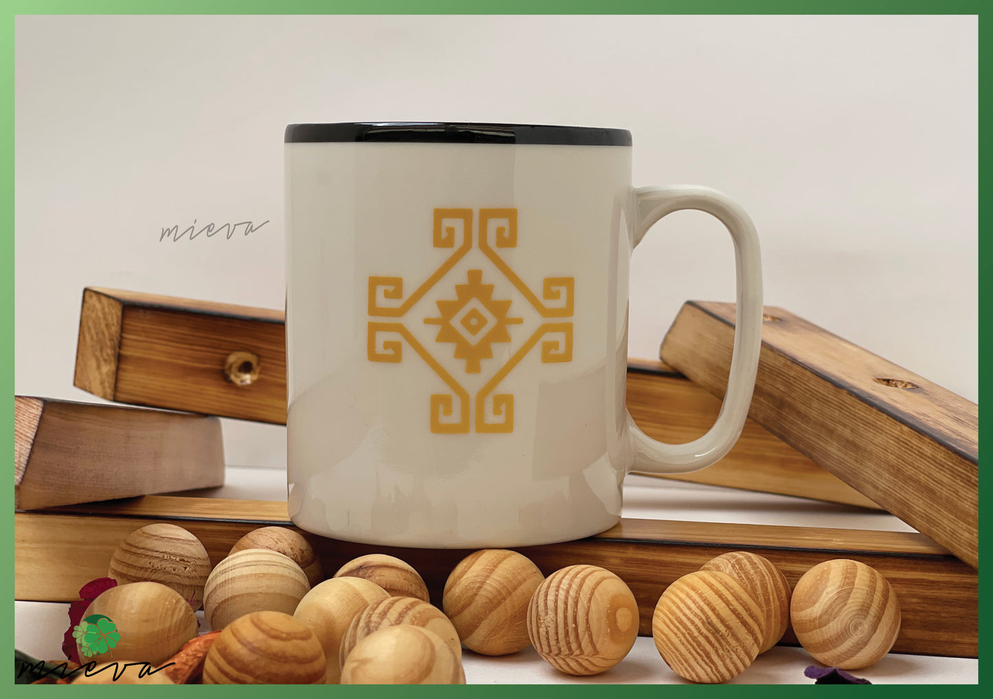 Geometric Tribal Mug - Modern White with Yellow Overtones