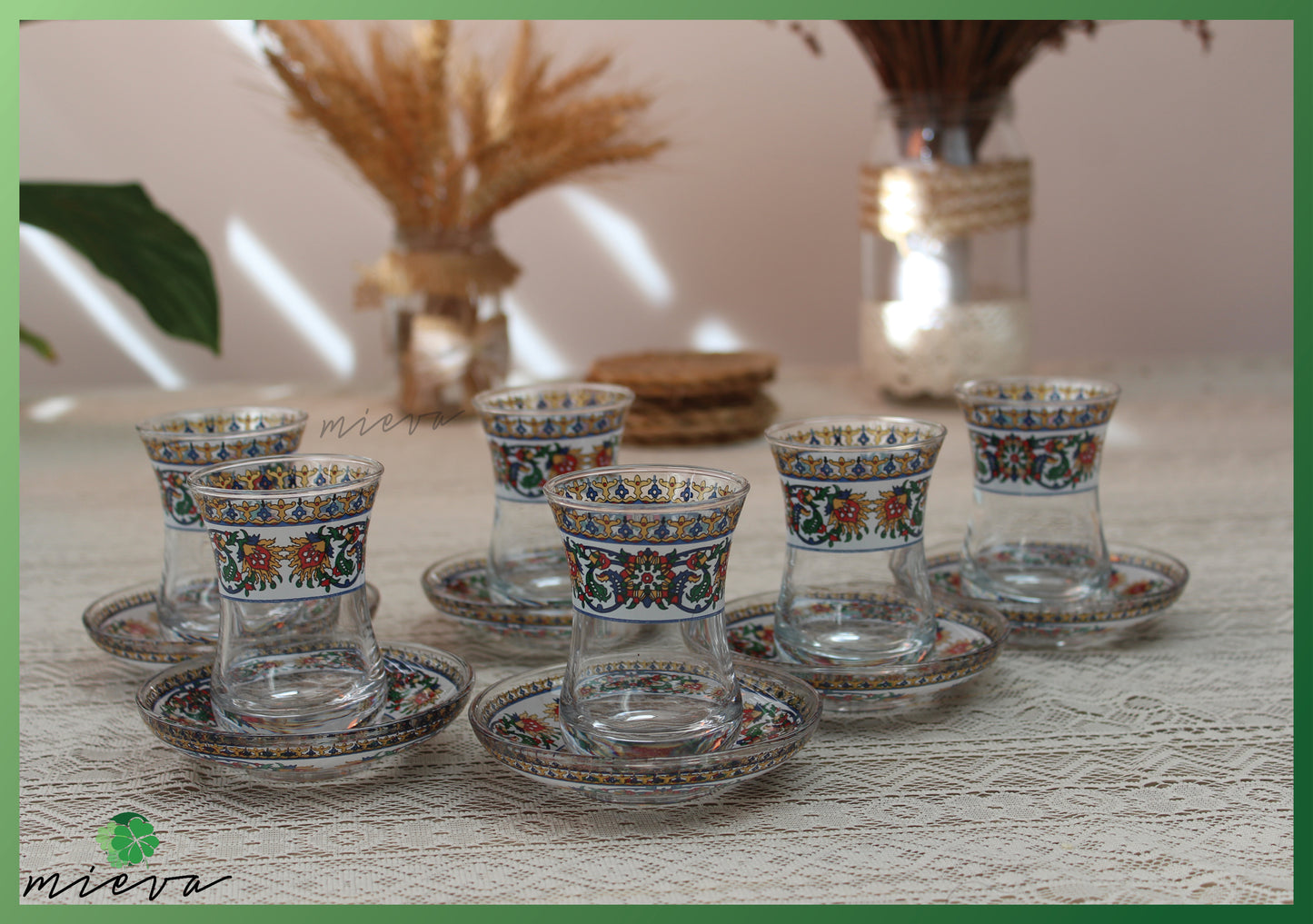 Ornate Cultural Tea Glass Set - Byzantine Botanical