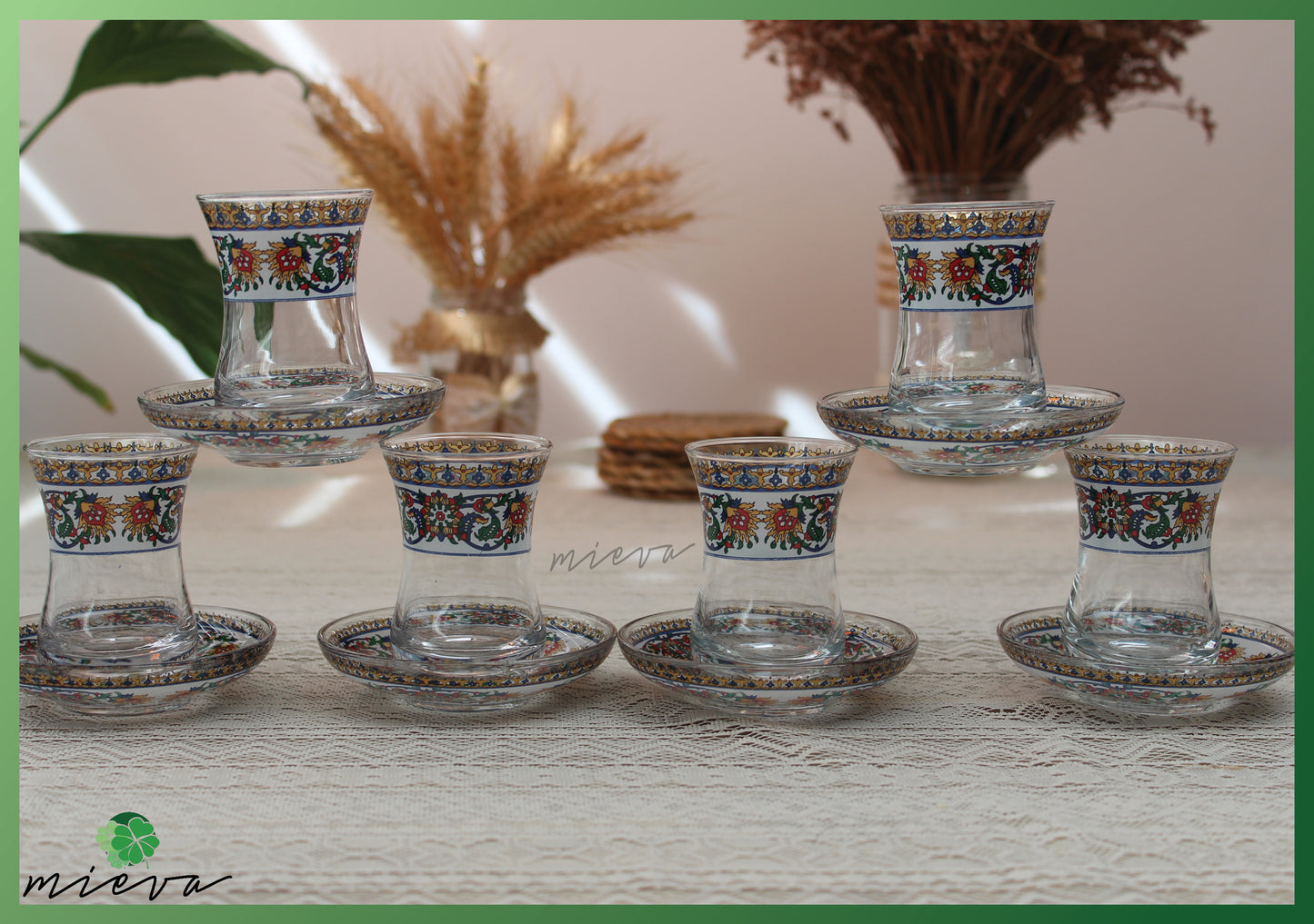 Ornate Cultural Tea Glass Set - Byzantine Botanical