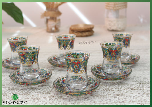 Ornate Cultural Tea Glass Set - Aegean Scroll