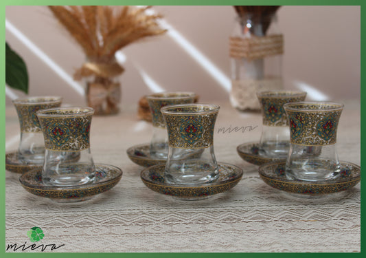 Ornate Cultural Tea Glass Set - Cappadocian Carnation