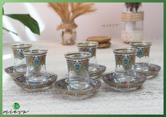 Ornate Cultural Tea Glass Set - Mesopotamian Mosaic